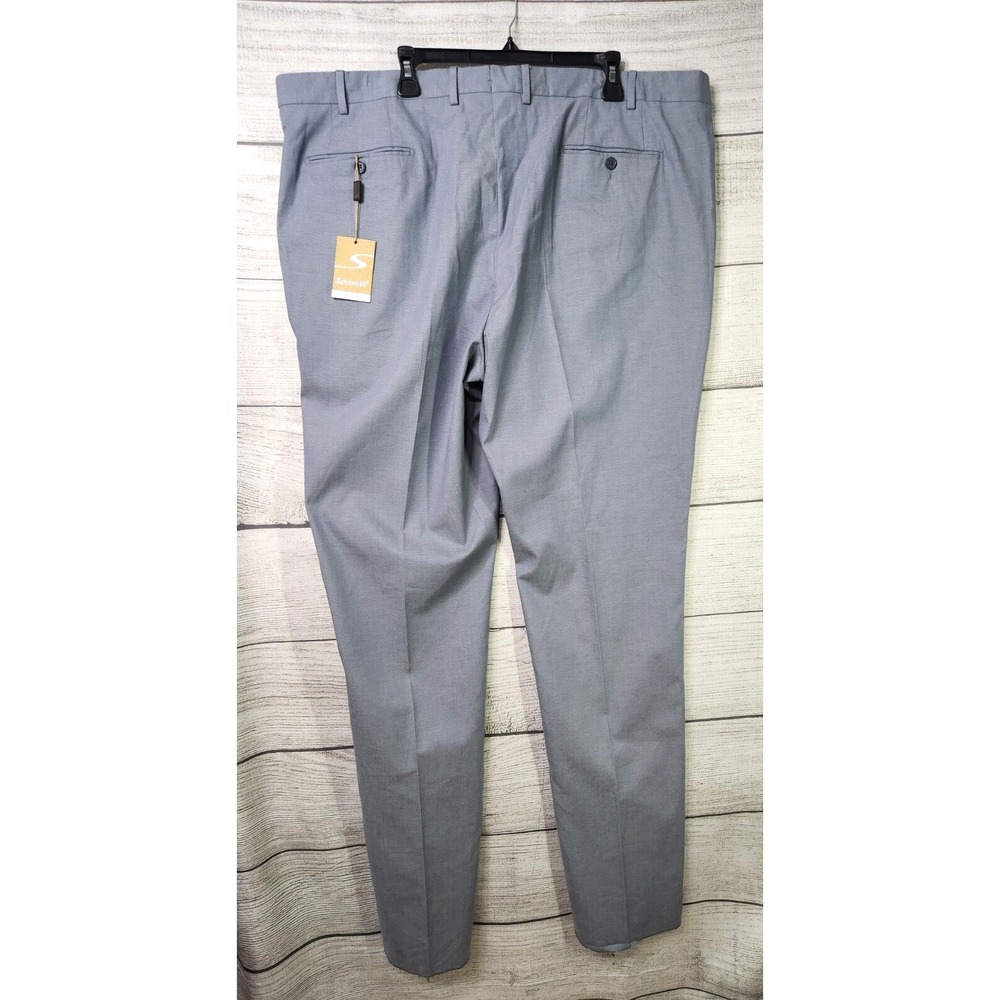 SANTORELLI Men's Roma Dress Pants 48 x 38 Unhemmed Flat Front Straight Leg Blue - Picture 7 of 8